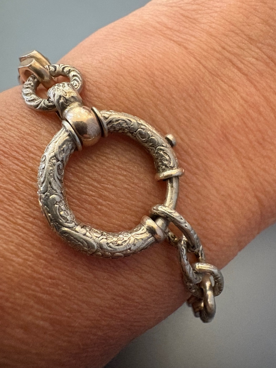 Art Nouveau: Bracelet en argent et vermeil.-photo-3