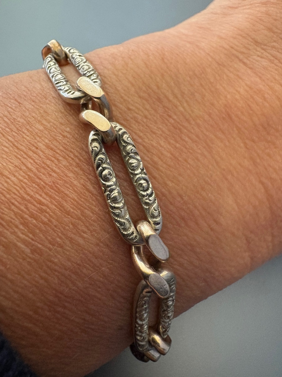 Art Nouveau: Bracelet en argent et vermeil.-photo-4