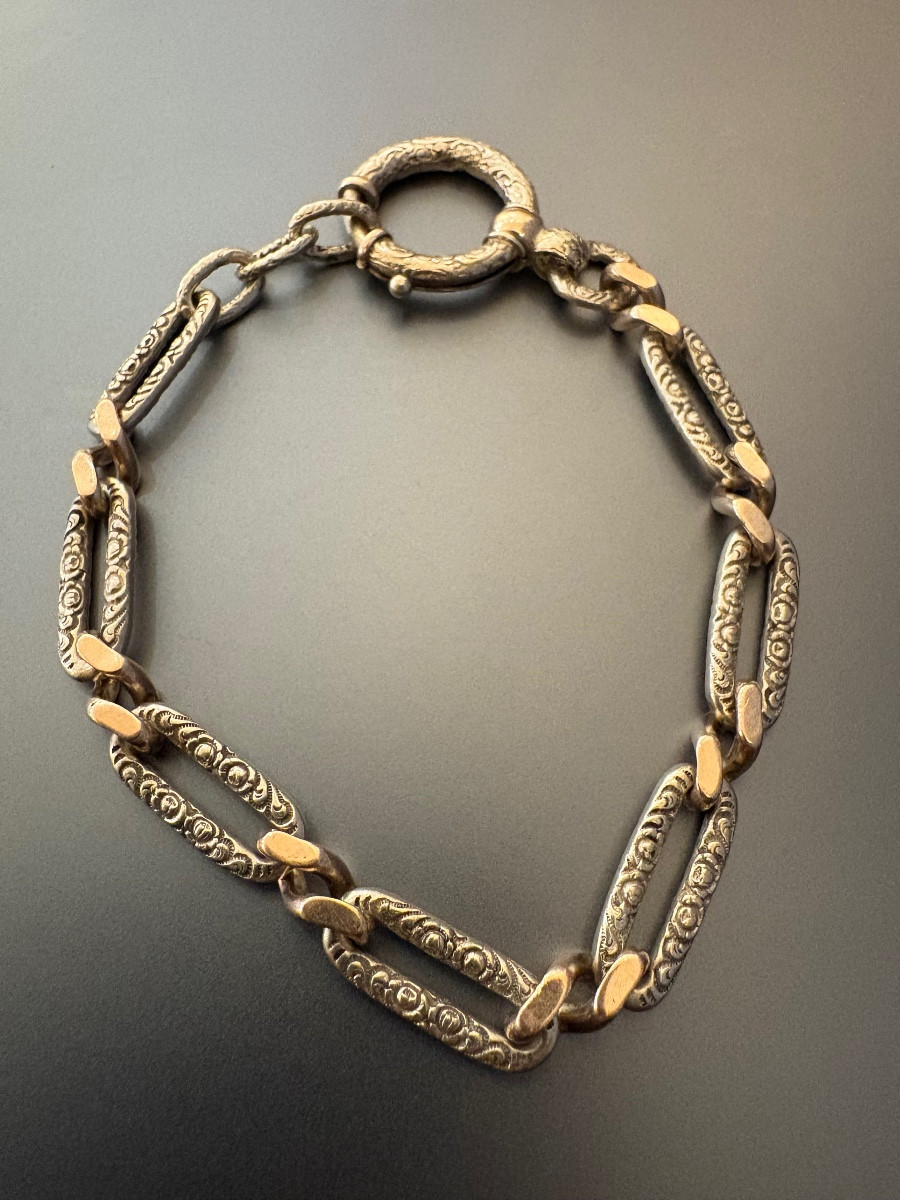 Art Nouveau: Bracelet en argent et vermeil.