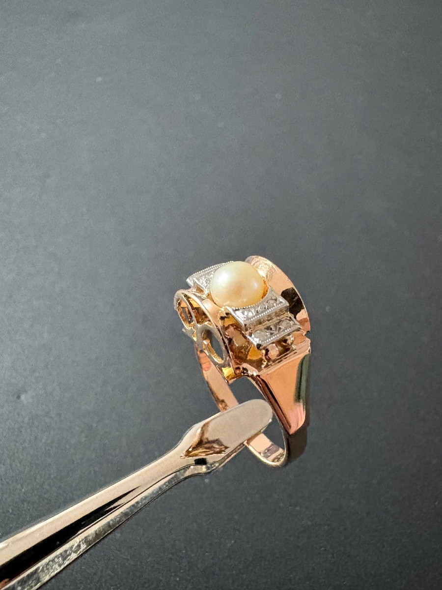 Tank Ring In Gold, Pearl And Diamonds-photo-3