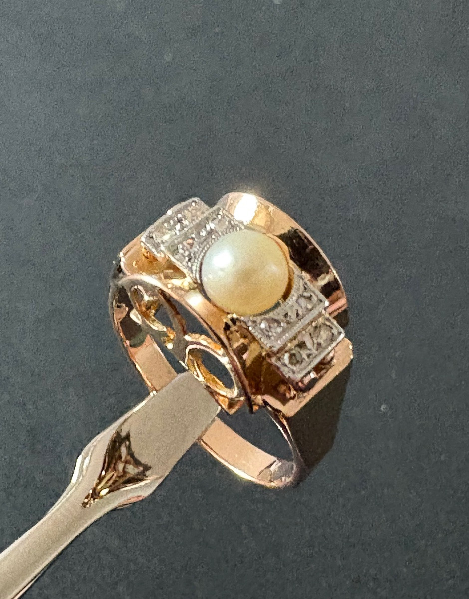 Tank Ring In Gold, Pearl And Diamonds-photo-2