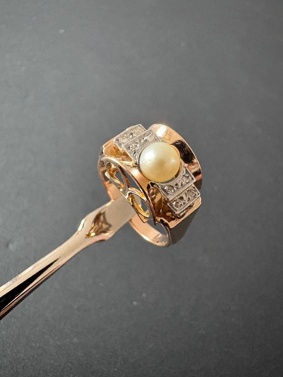 Tank Ring In Gold, Pearl And Diamonds-photo-3