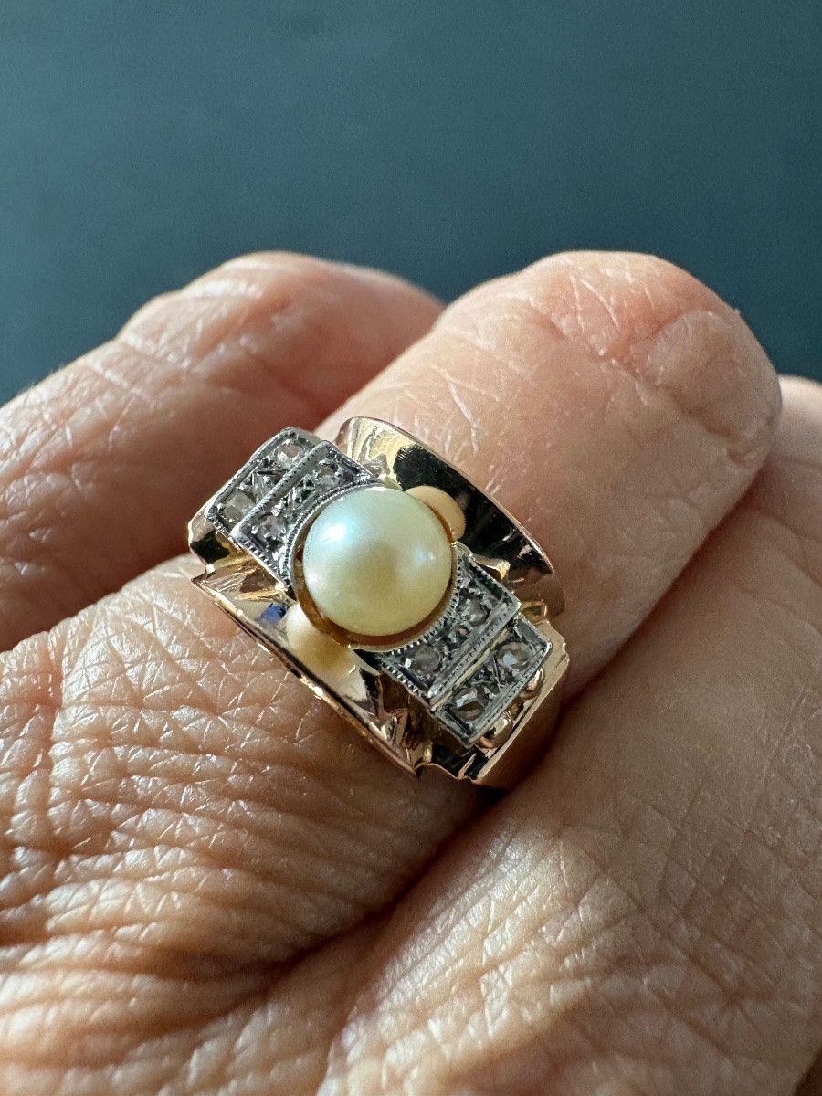 Tank Ring In Gold, Pearl And Diamonds-photo-5