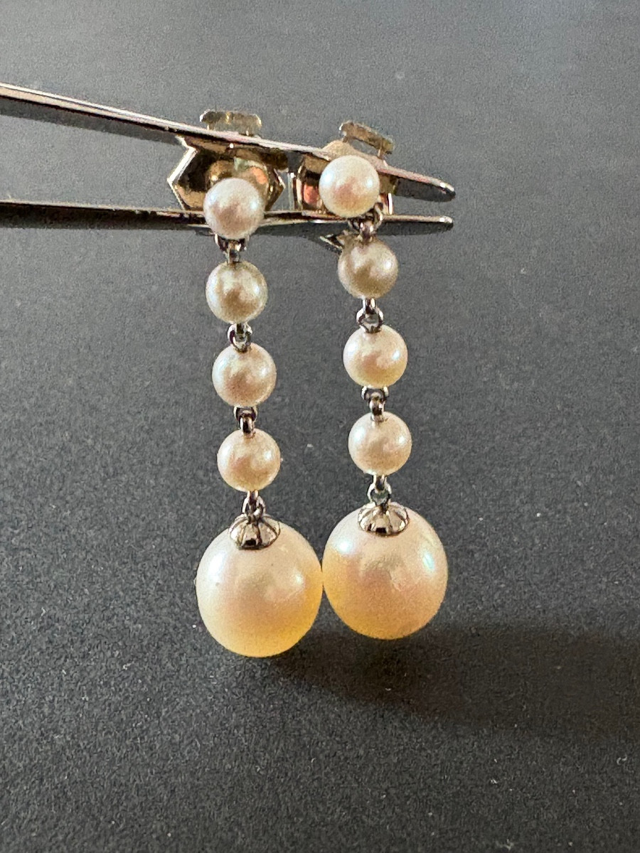 Antique Pair Of 18k White Gold And Cultured Pearl Earrings