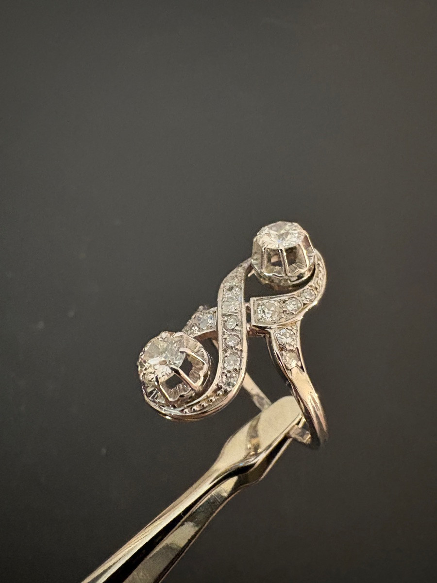 Antique Toi Et Moi Ring In 18k White Gold And Diamonds-photo-4