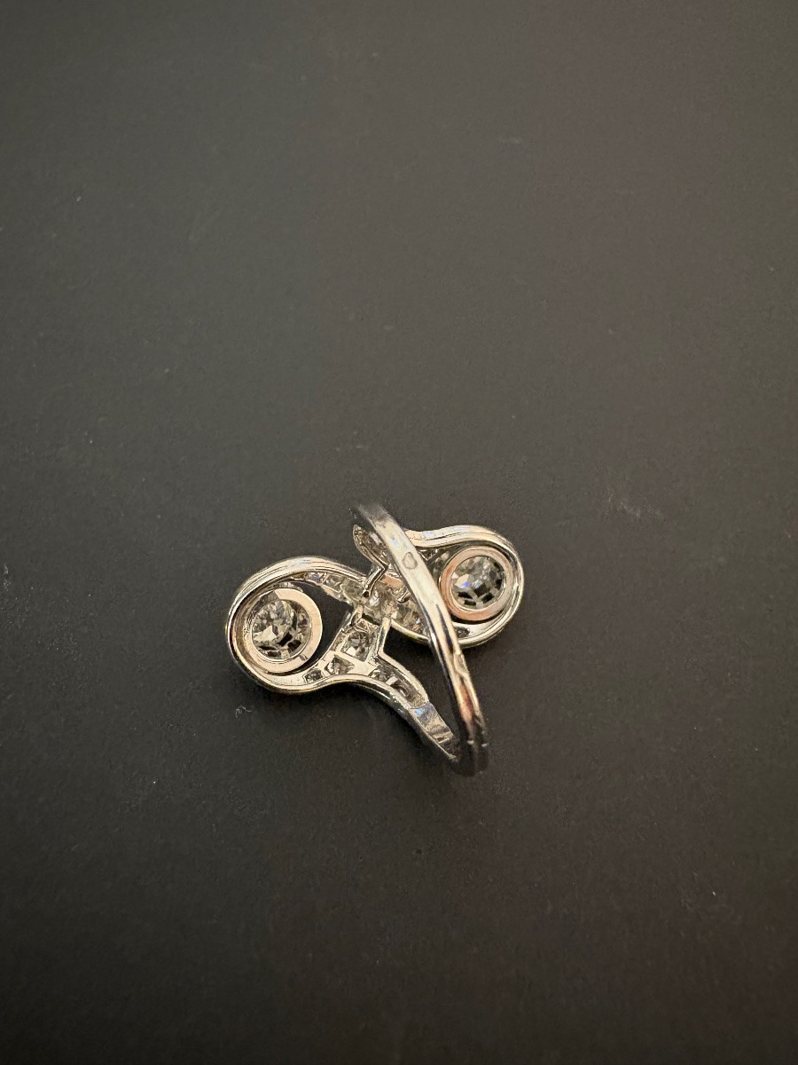 Antique Toi Et Moi Ring In 18k White Gold And Diamonds-photo-6