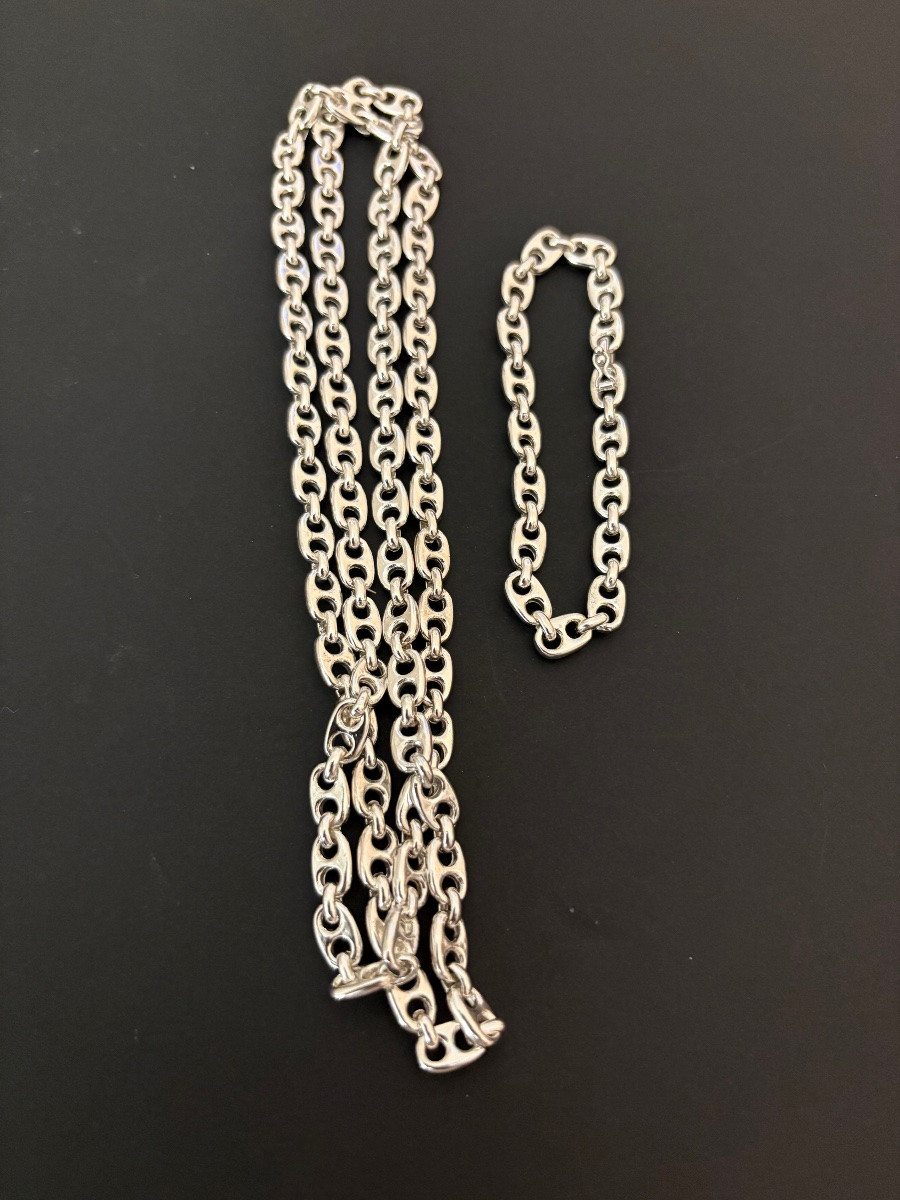 Vintage: Parure sautoir et bracelet en argent 925/1000 eme.-photo-6