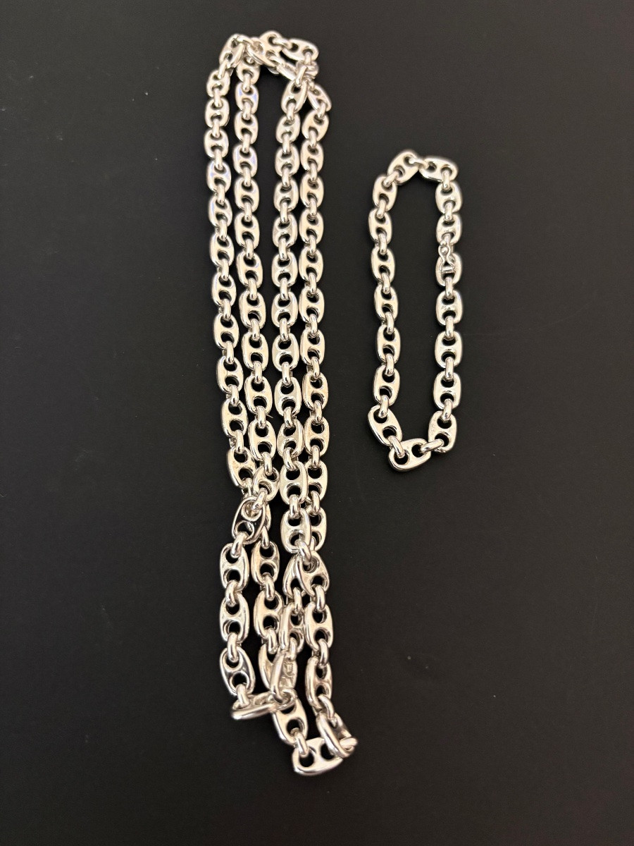 Vintage: Parure sautoir et bracelet en argent 925/1000 eme.-photo-7