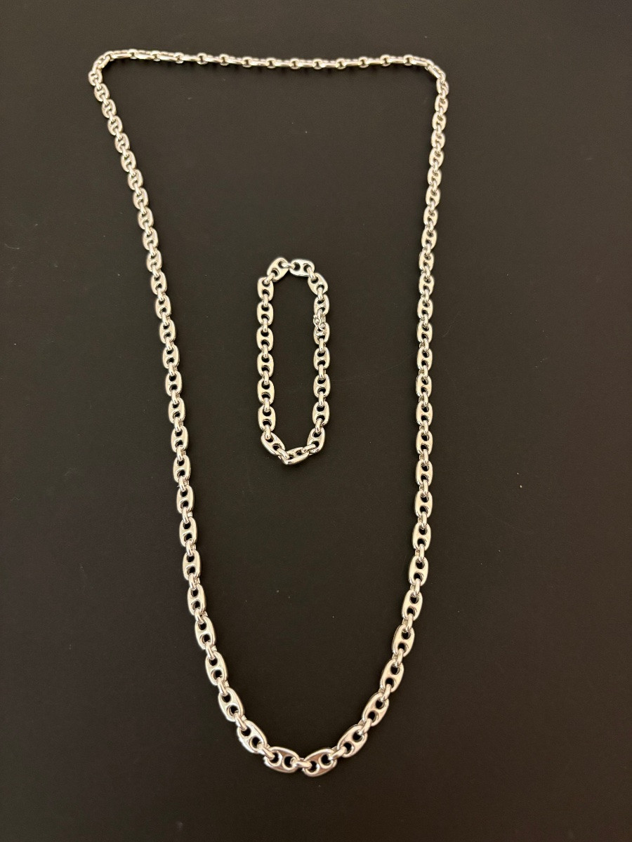 Vintage: Parure sautoir et bracelet en argent 925/1000 eme.-photo-8