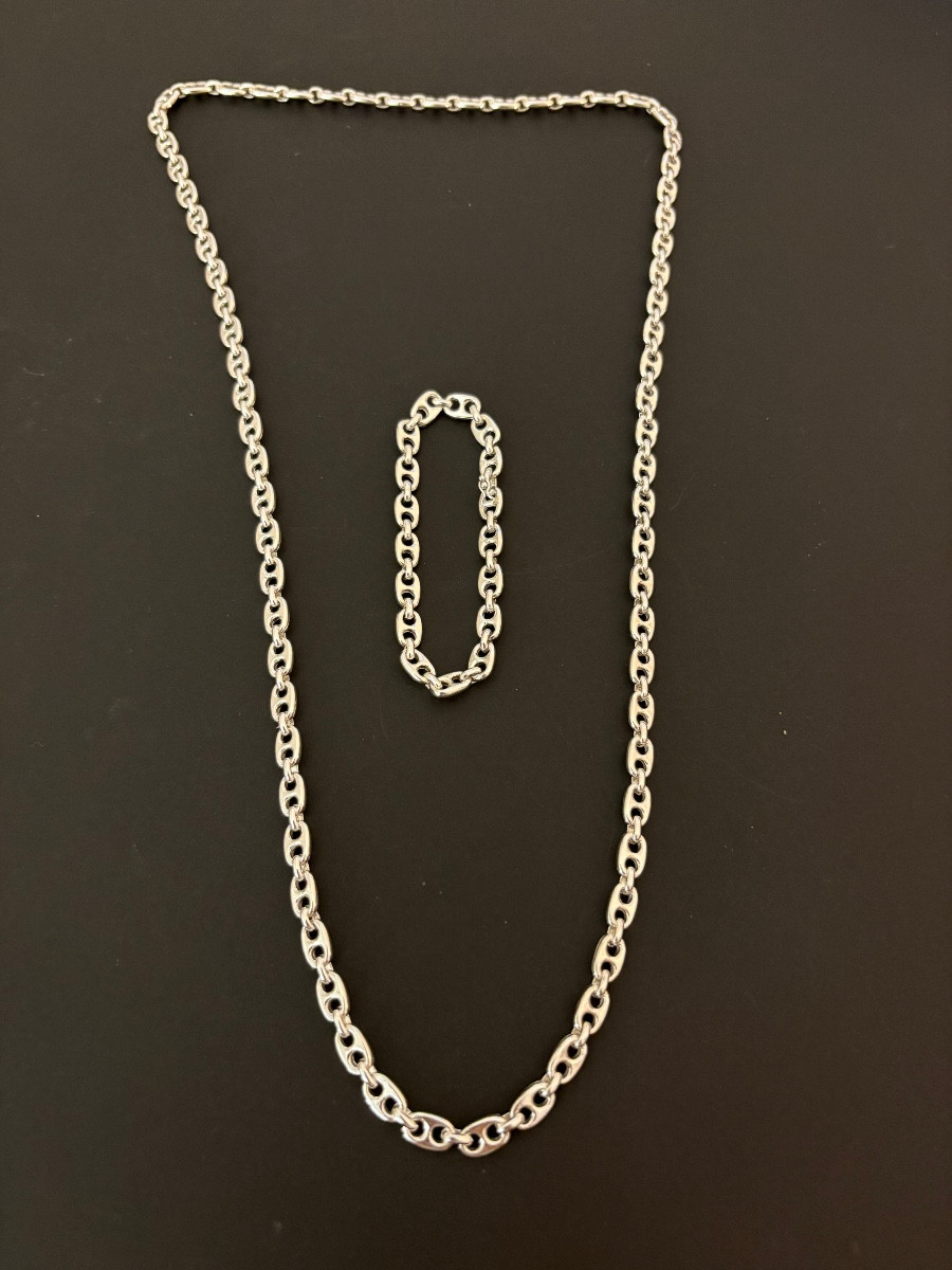 Vintage: Parure sautoir et bracelet en argent 925/1000 eme.