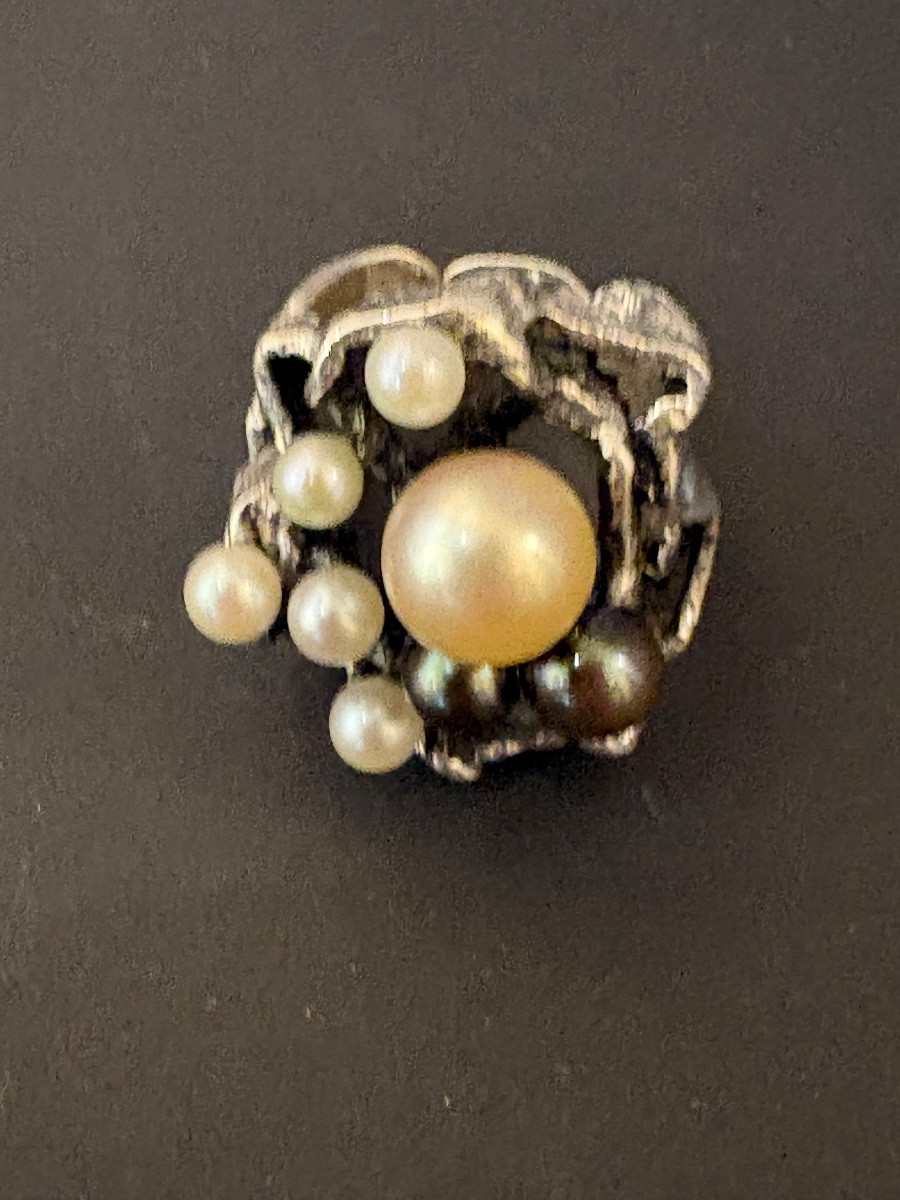 Vintage: Bague de créateur en argent et perles de culture.-photo-4