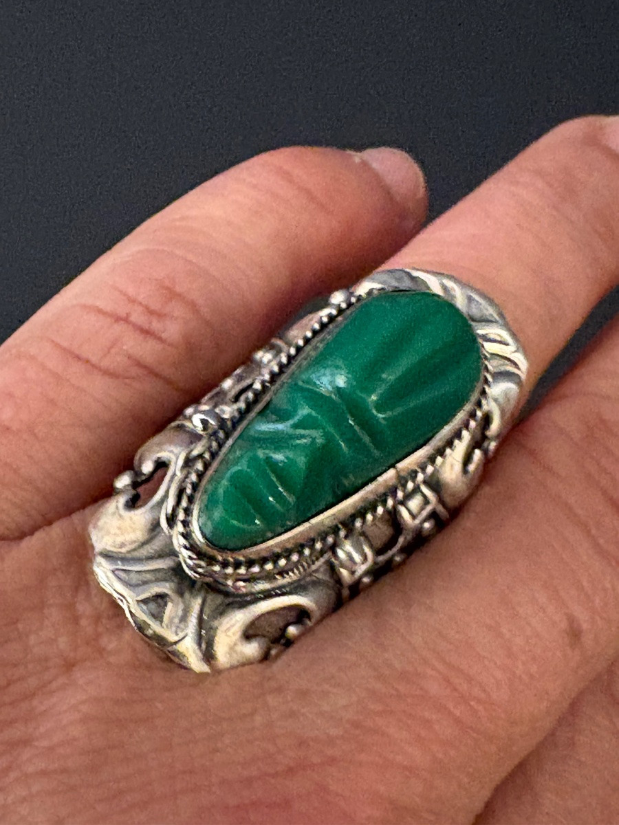 Vintage: Bague à secret en argent 925/1000 eme et obsidienne -photo-1