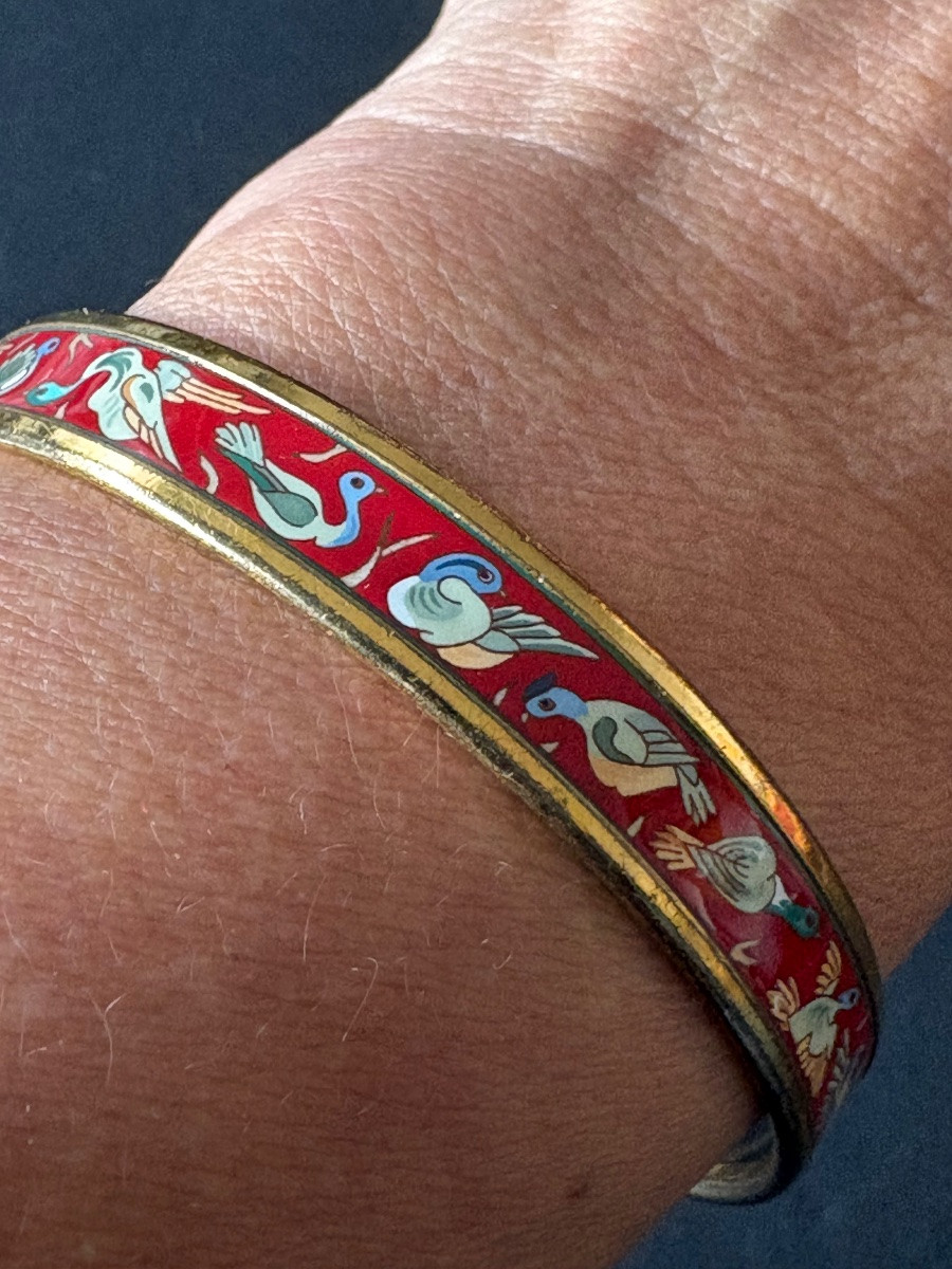 Hermes. Vintage Thin Bangle Bracelet In Enamel.-photo-3
