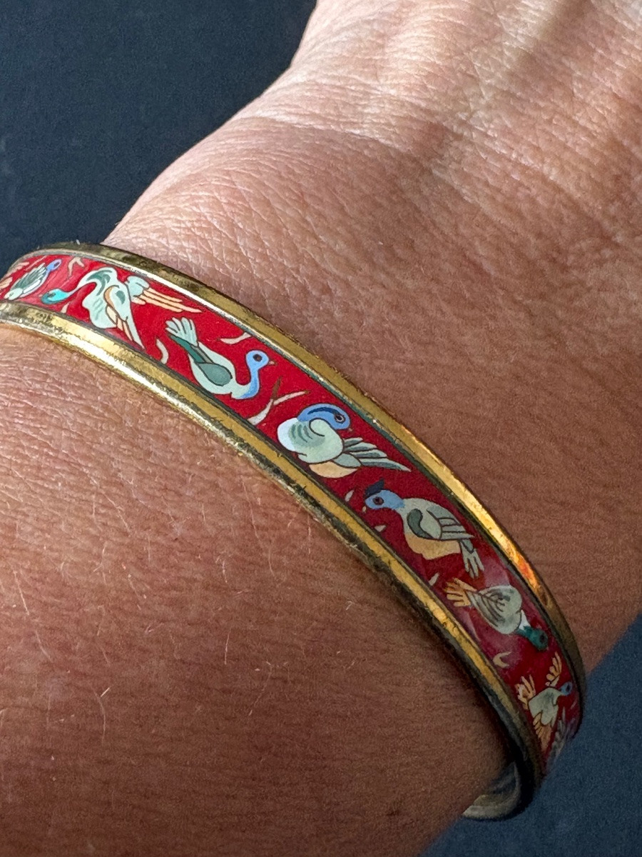 Hermes. Vintage Thin Bangle Bracelet In Enamel.-photo-4
