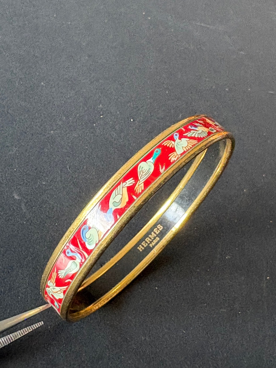 Hermes. Vintage Thin Bangle Bracelet In Enamel.-photo-5