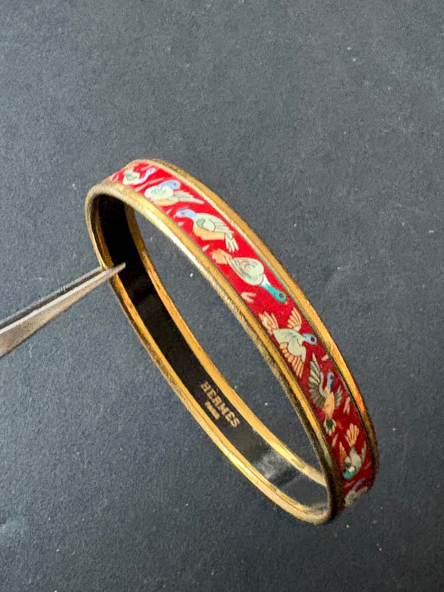 Hermes. Vintage Thin Bangle Bracelet In Enamel.-photo-6