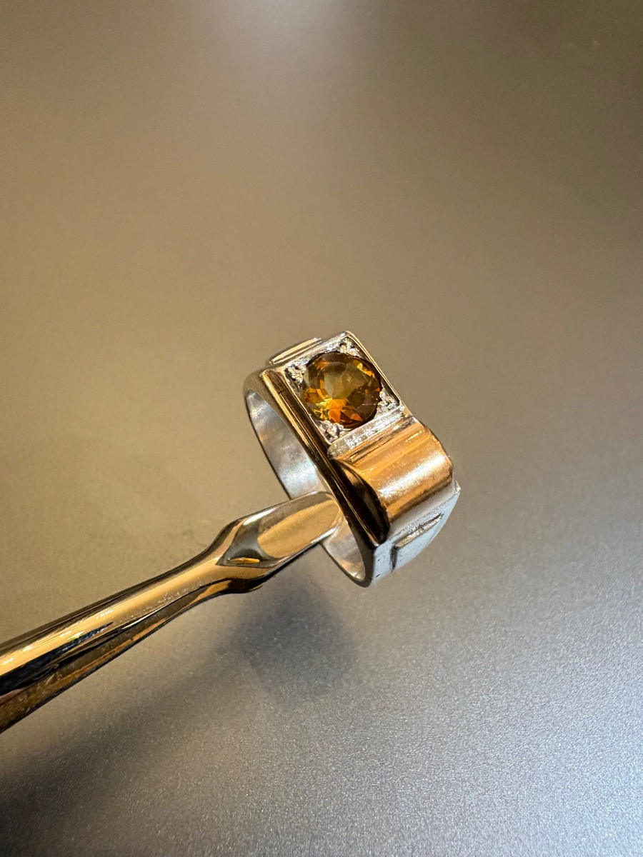 Tank Ring In 18k Gold, 8k Silver And Citrine-photo-2
