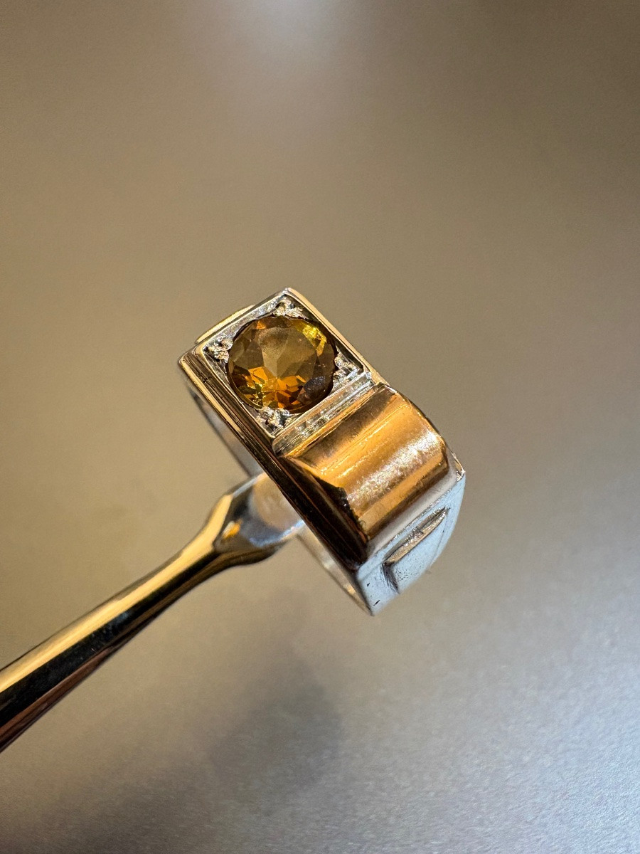Tank Ring In 18k Gold, 8k Silver And Citrine-photo-3