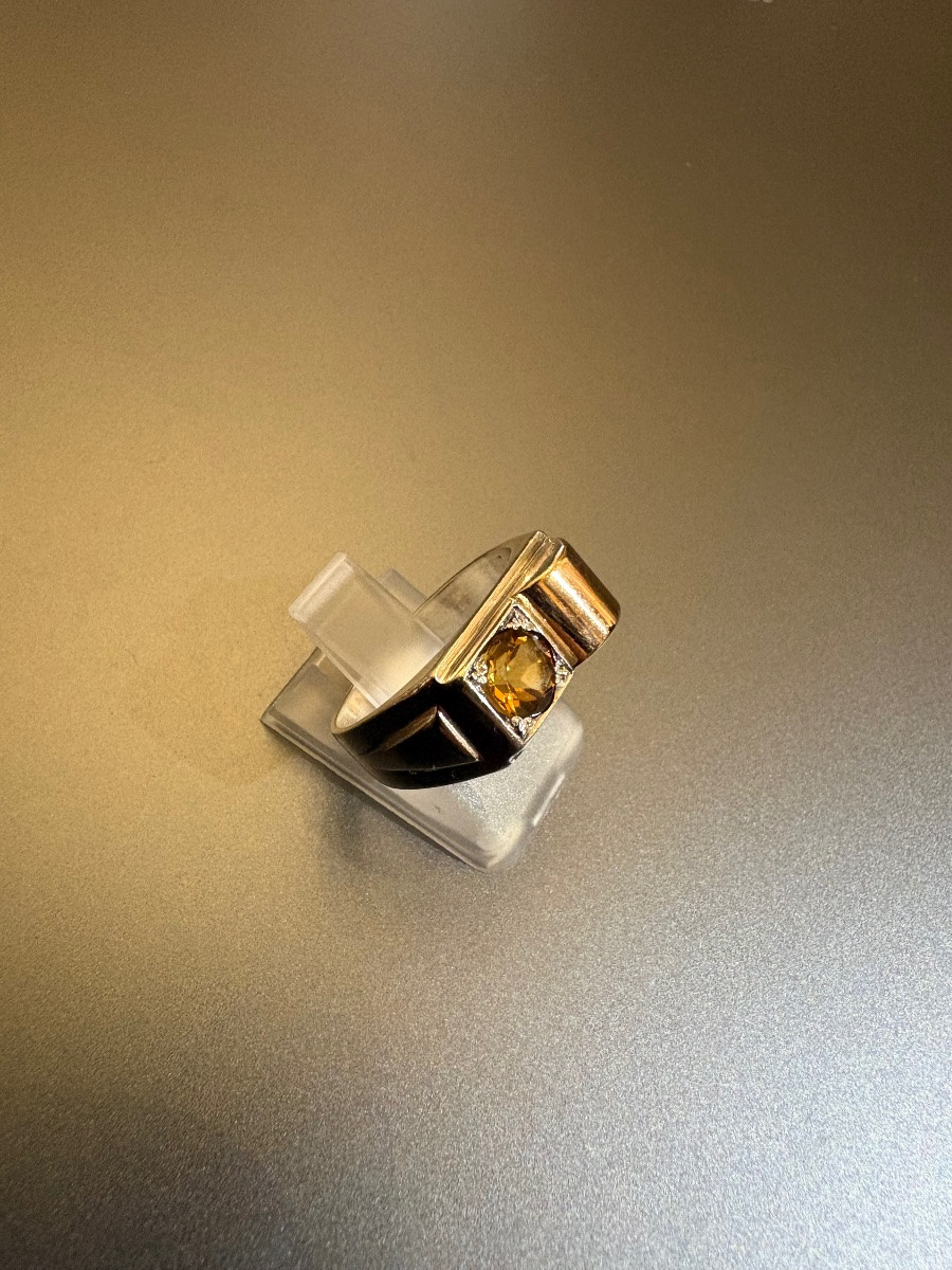 Tank Ring In 18k Gold, 8k Silver And Citrine-photo-2