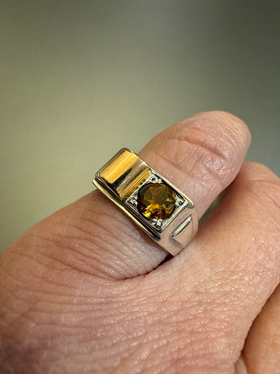 Tank Ring In 18k Gold, 8k Silver And Citrine-photo-3