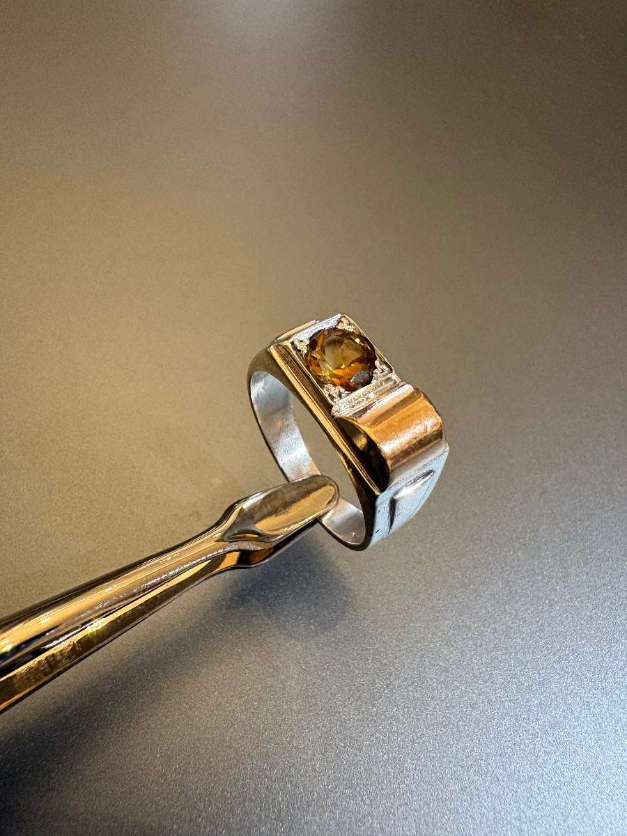 Tank Ring In 18k Gold, 8k Silver And Citrine