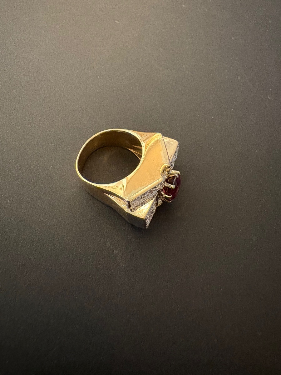 Imposante bague tank en or 750/1000 eme, tourmaline et diamants -photo-2