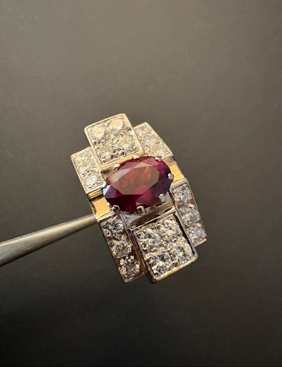 Imposante bague tank en or 750/1000 eme, tourmaline et diamants 