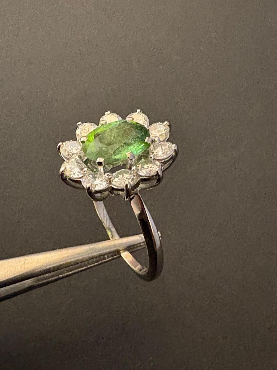 Ring In 750/1000 Grey Gold, Paraiba Tourmaline And Diamonds.-photo-3