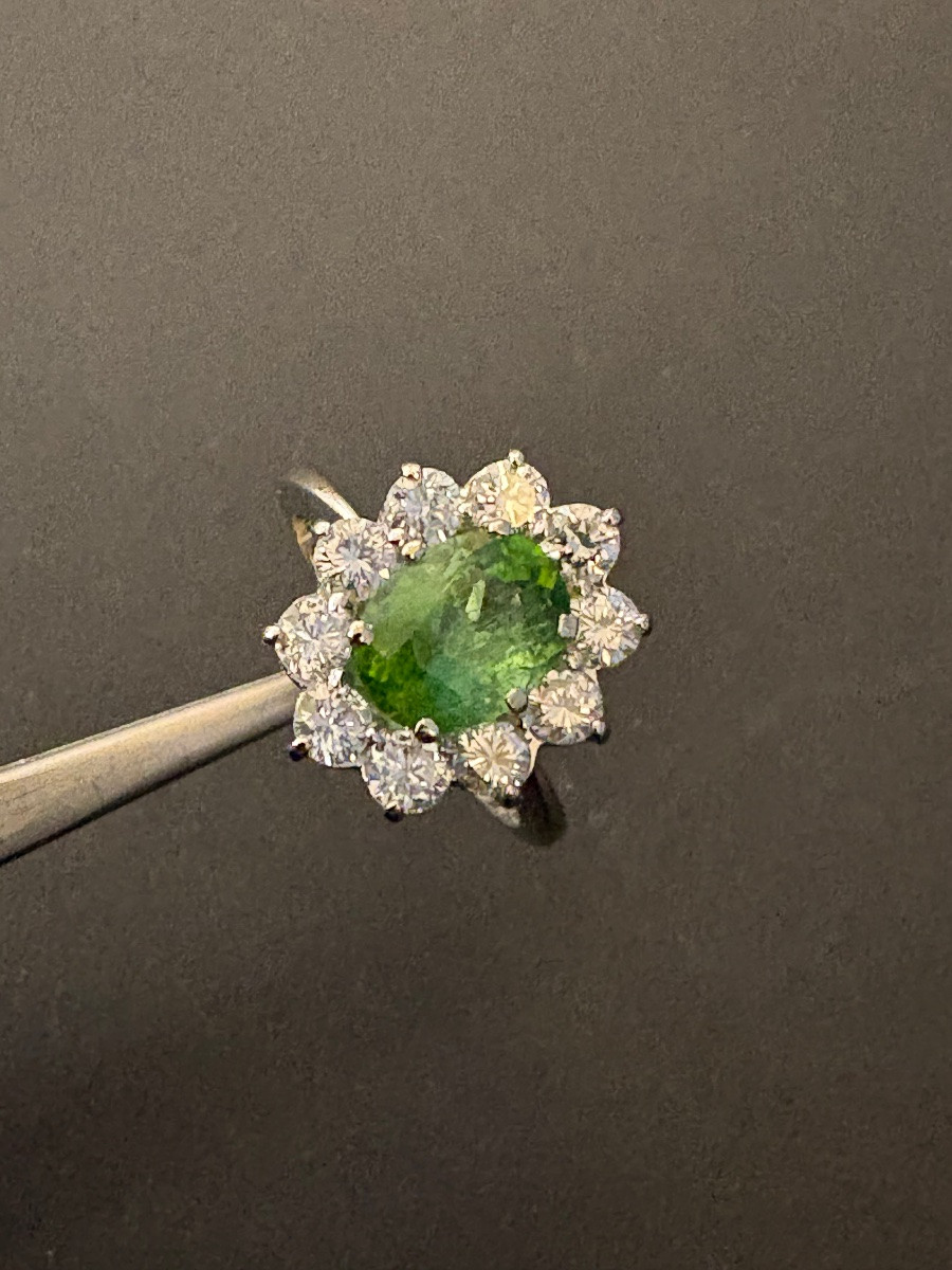 Ring In 750/1000 Grey Gold, Paraiba Tourmaline And Diamonds.-photo-4