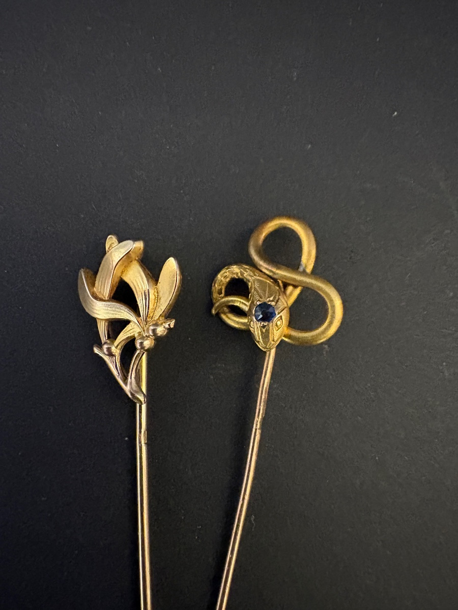Art Nouveau: Two Gold-plated Tie Pins