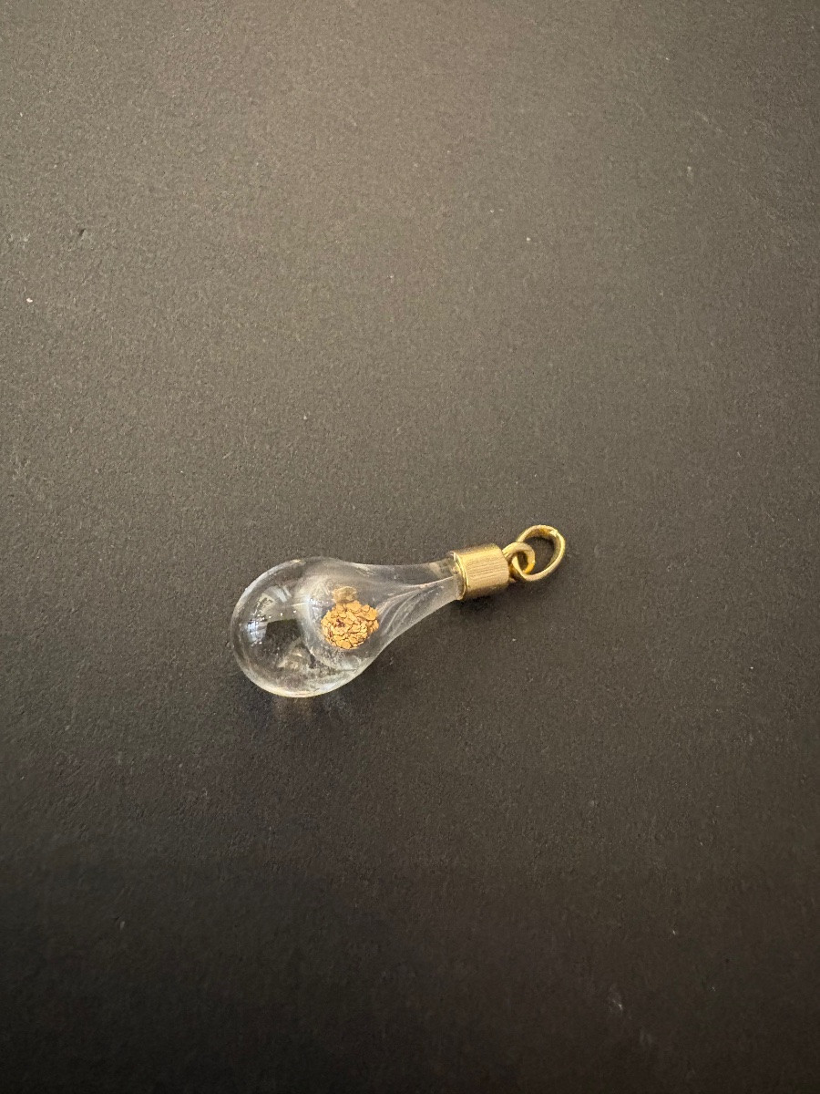 Pendant In 750/1000 Yellow Gold, Glass And Gold Glitter.-photo-4