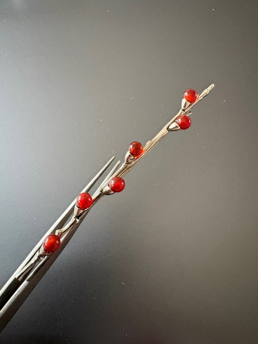 Art Nouveau: broche en argent 800/1000 eme et cornaline-photo-2