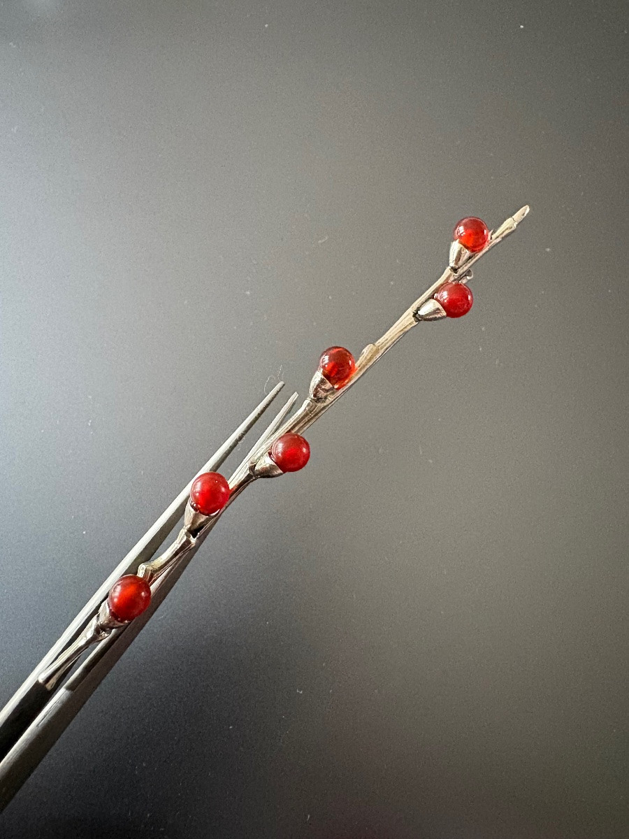 Art Nouveau: broche en argent 800/1000 eme et cornaline-photo-3