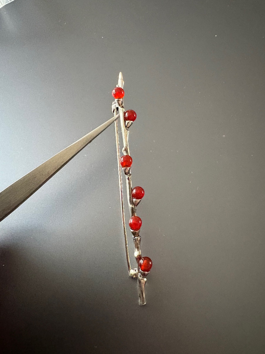 Art Nouveau: broche en argent 800/1000 eme et cornaline-photo-5