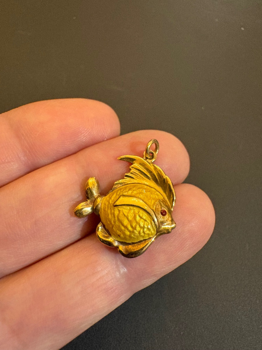Pendentif poisson en or jaune 750/1000 eme émaillé.-photo-4