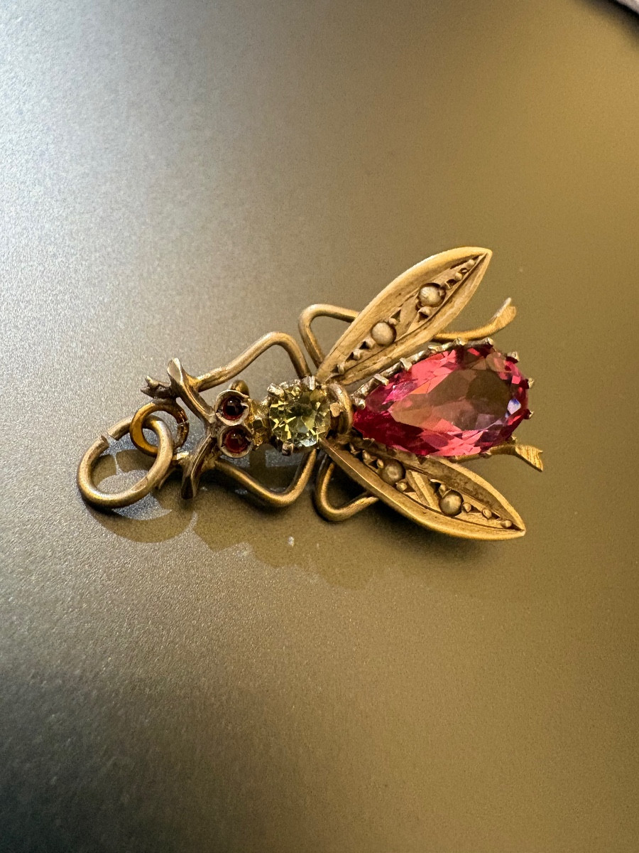 Ancienne broche pendentif abeille en argent et pierres