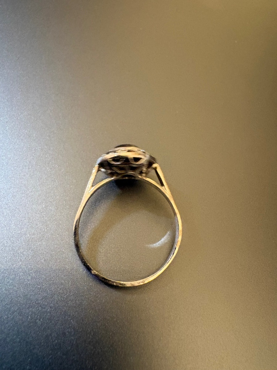 Art Deco: bague en argent 800/1000 eme, hématite et marcassites-photo-4