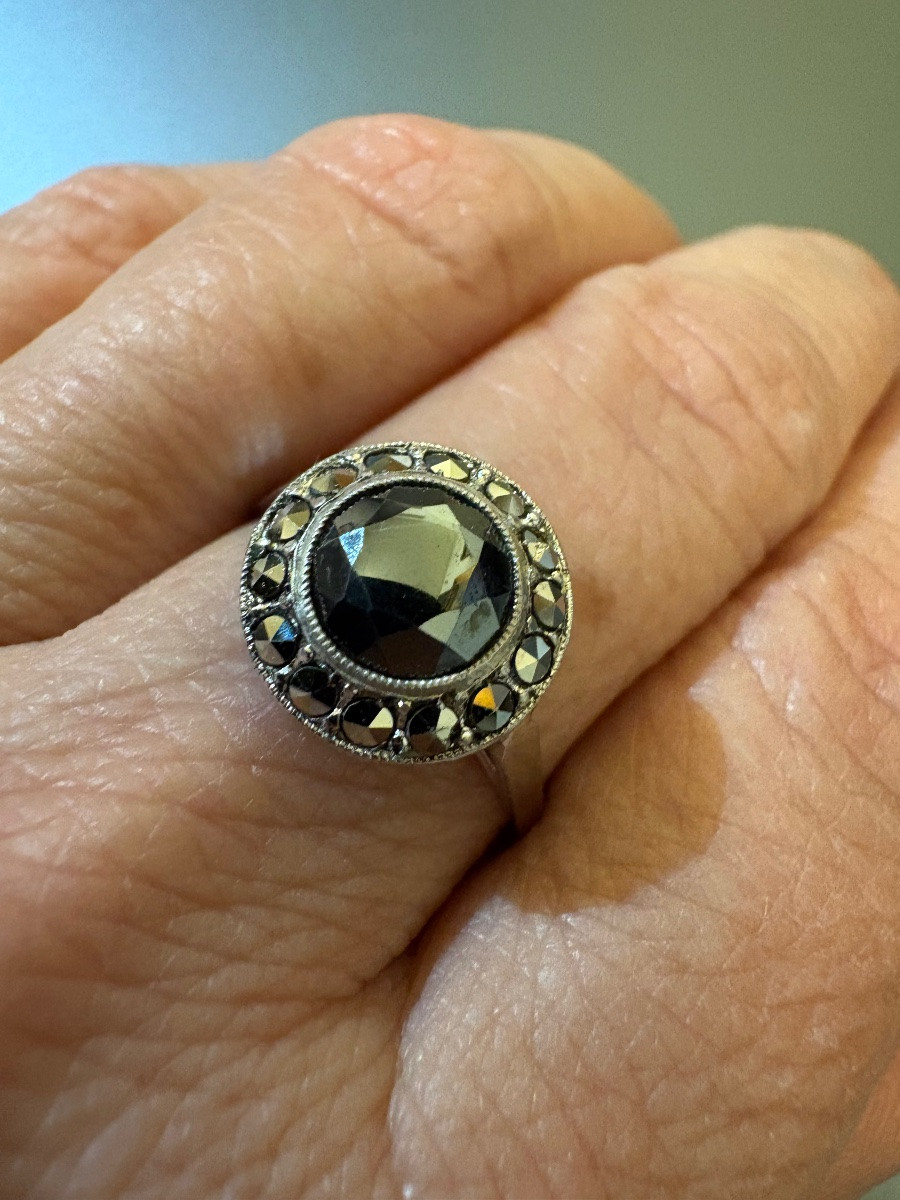 Art Deco: bague en argent 800/1000 eme, hématite et marcassites-photo-1