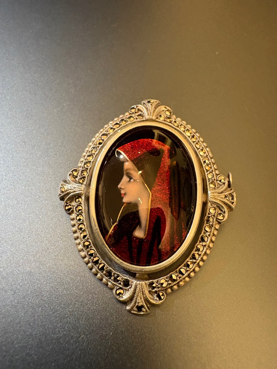 Antique Silver Brooch 800/1000 Eme, Miniature And Marcasites-photo-1