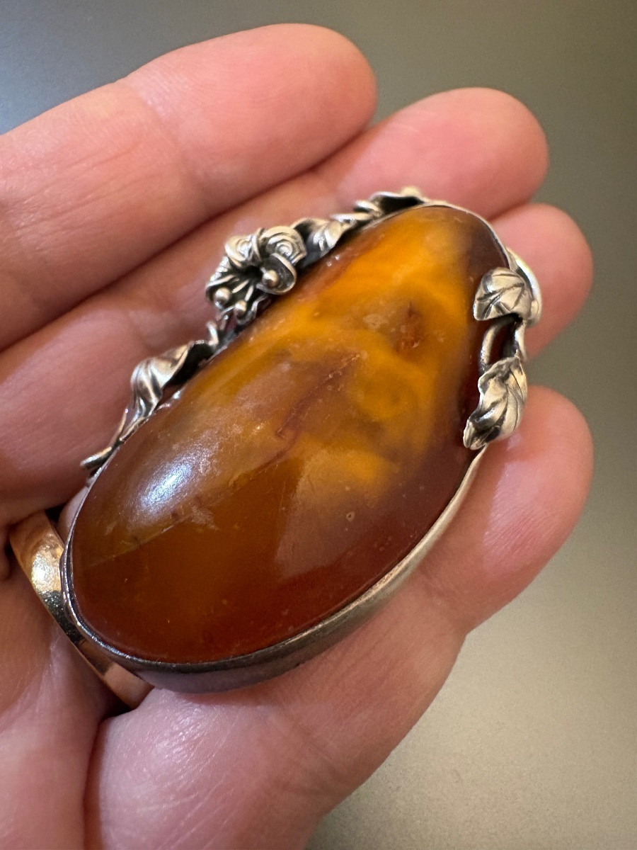  Broche en argent 800/1000 eme et ambre-photo-2