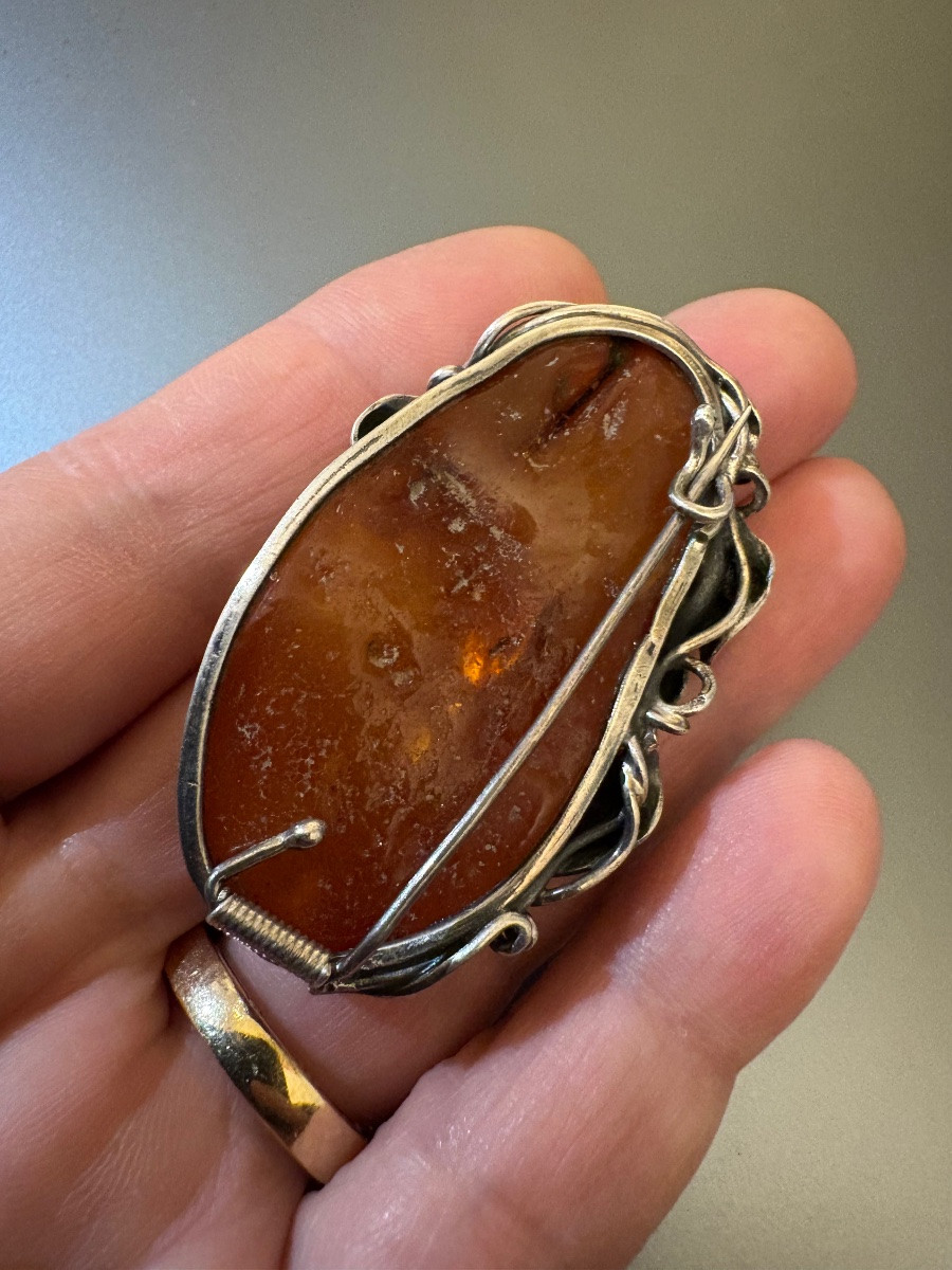  Broche en argent 800/1000 eme et ambre-photo-3