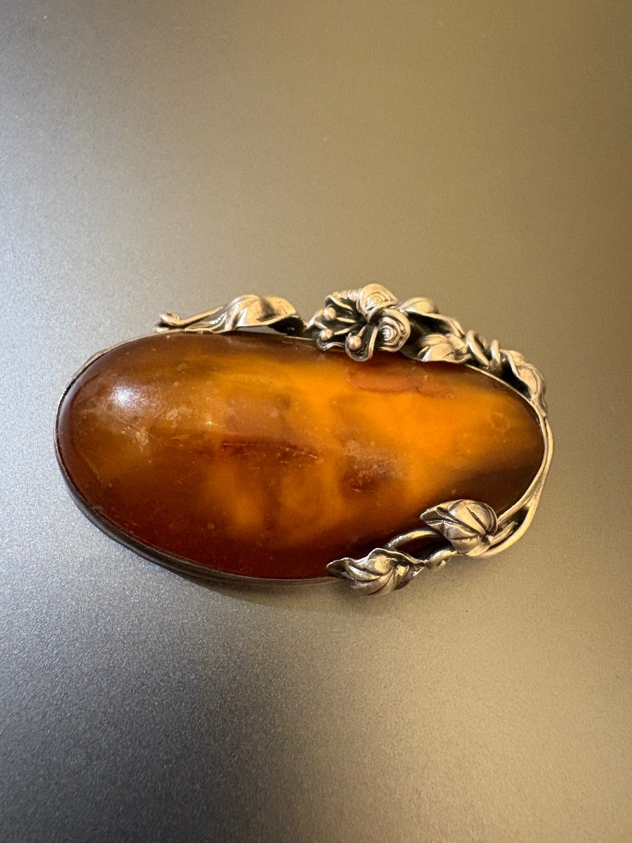  Broche en argent 800/1000 eme et ambre-photo-4