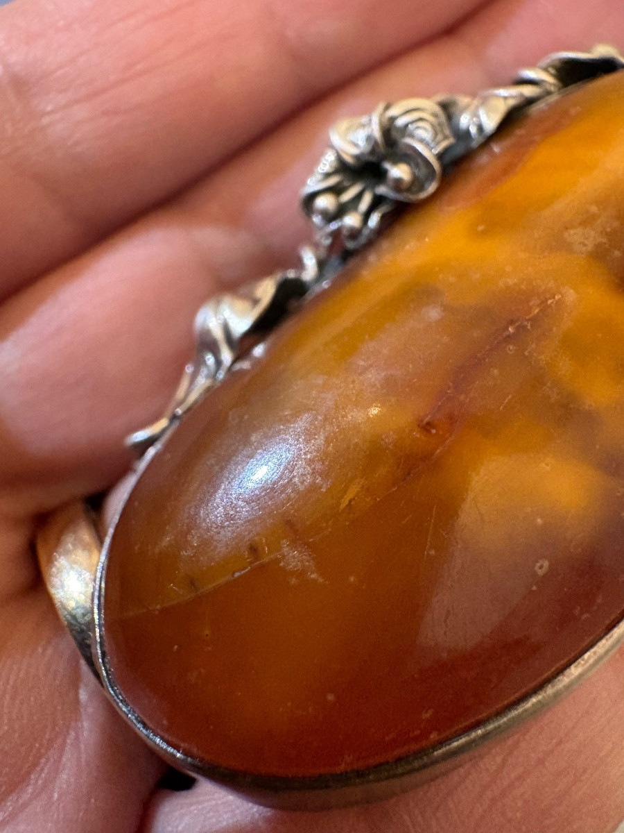  Broche en argent 800/1000 eme et ambre-photo-1