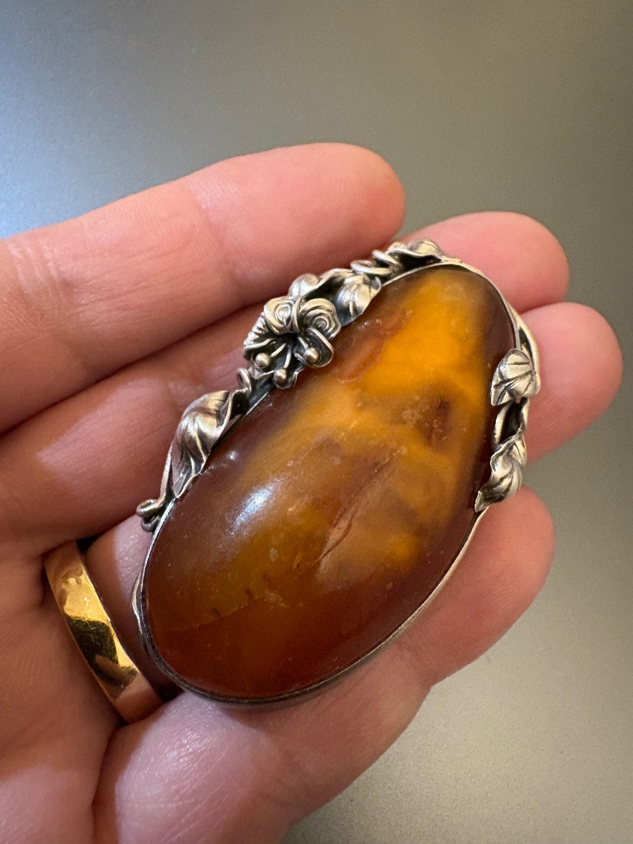  Broche en argent 800/1000 eme et ambre-photo-2