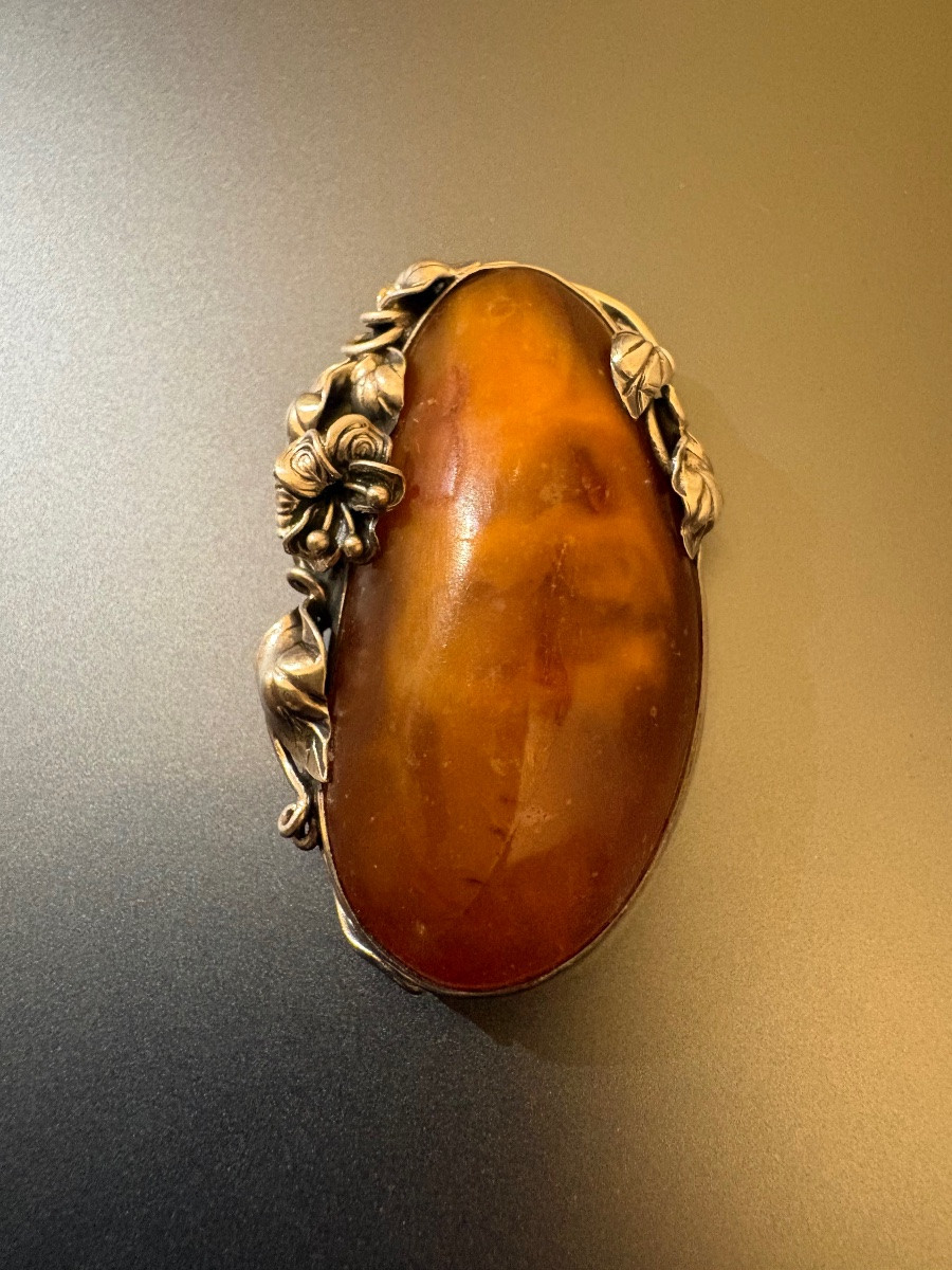  Broche en argent 800/1000 eme et ambre-photo-3