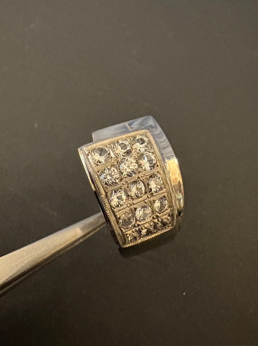 800/1000th Silver And White Stone Tank Ring