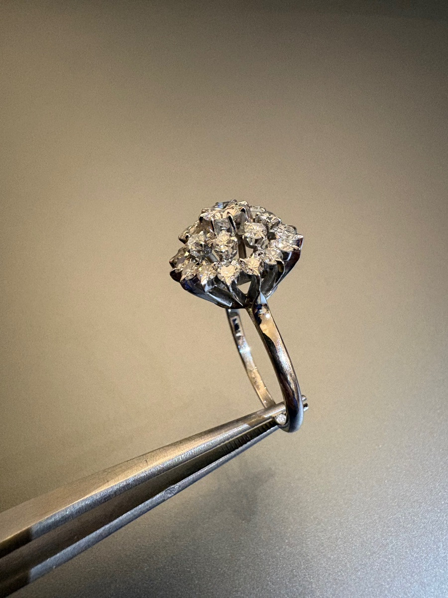 Daisy Ring In 750/1000th White Gold And Diamonds.-photo-3