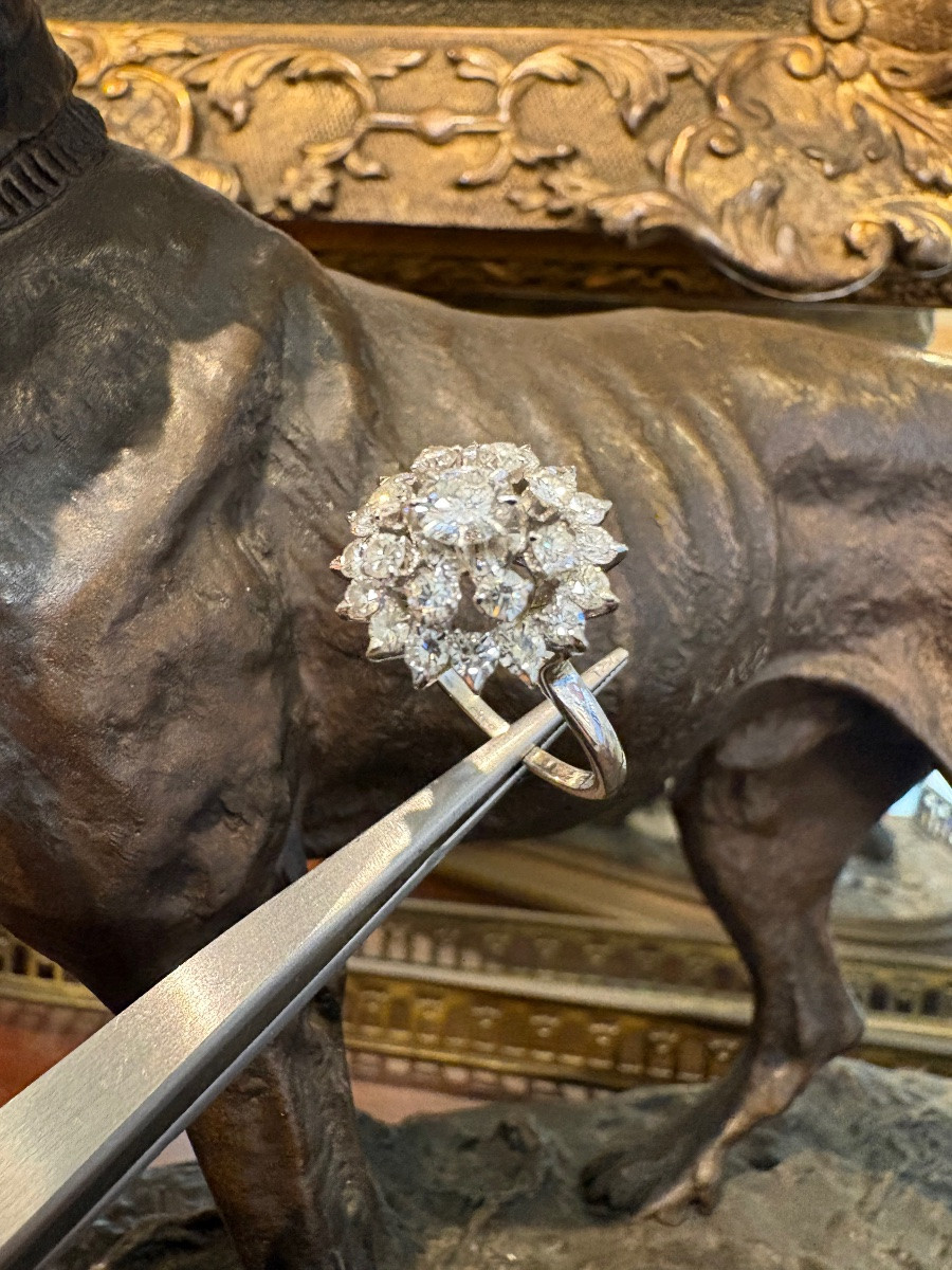 Daisy Ring In 750/1000th White Gold And Diamonds.-photo-2