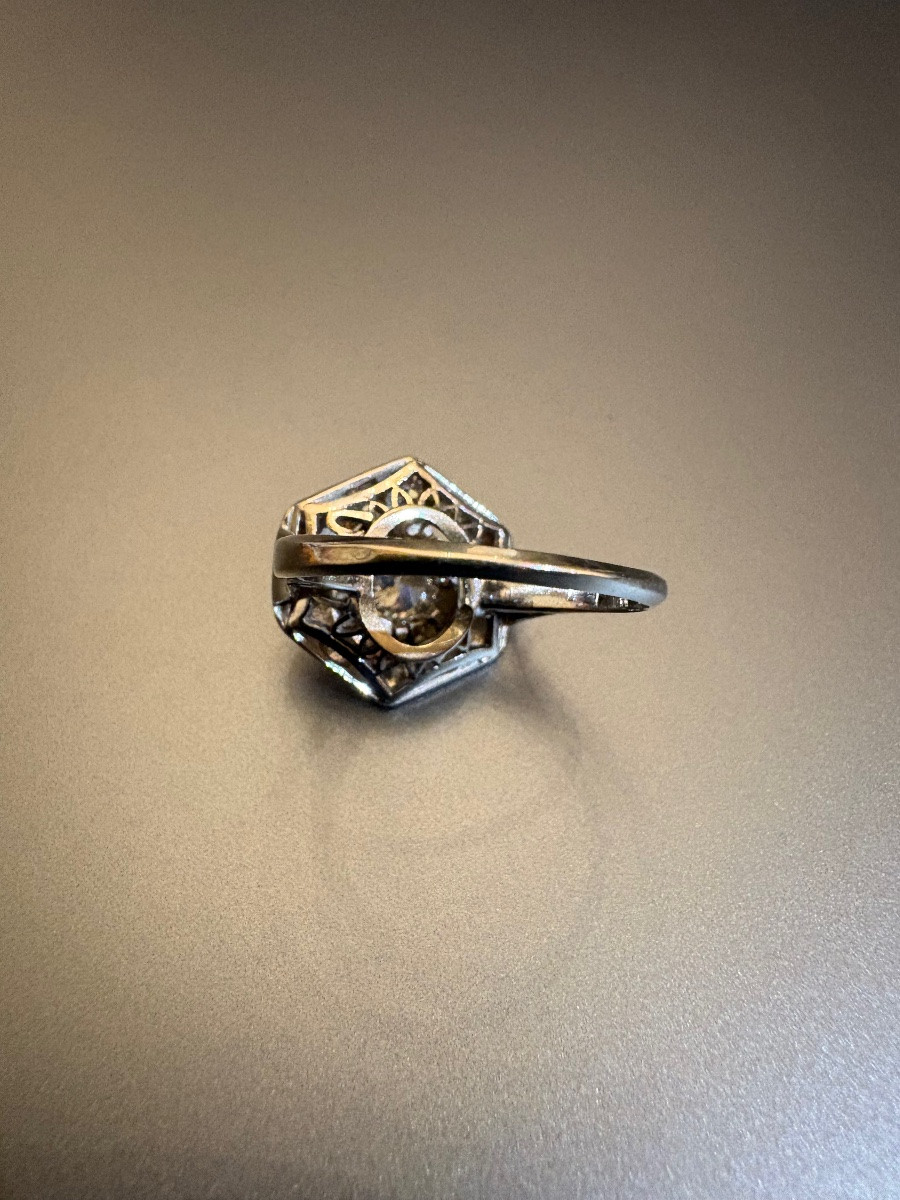 Art Deco: Ring In White Gold 750/1000th And Diamonds-photo-2