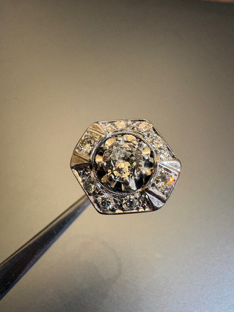 Art Deco: Ring In White Gold 750/1000th And Diamonds-photo-4